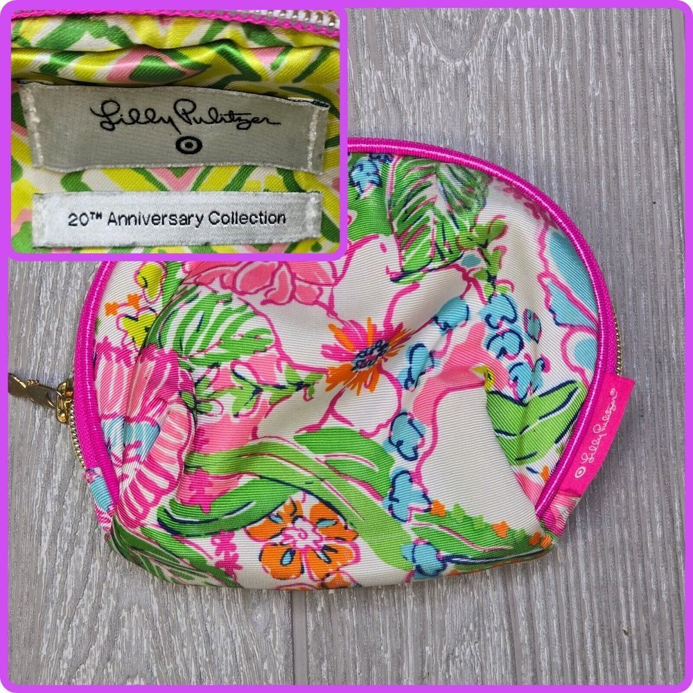 Lilly Pulitzer 20th Anniversary Cosmetic Pouch Multicolor Floral Half Moon Ziper